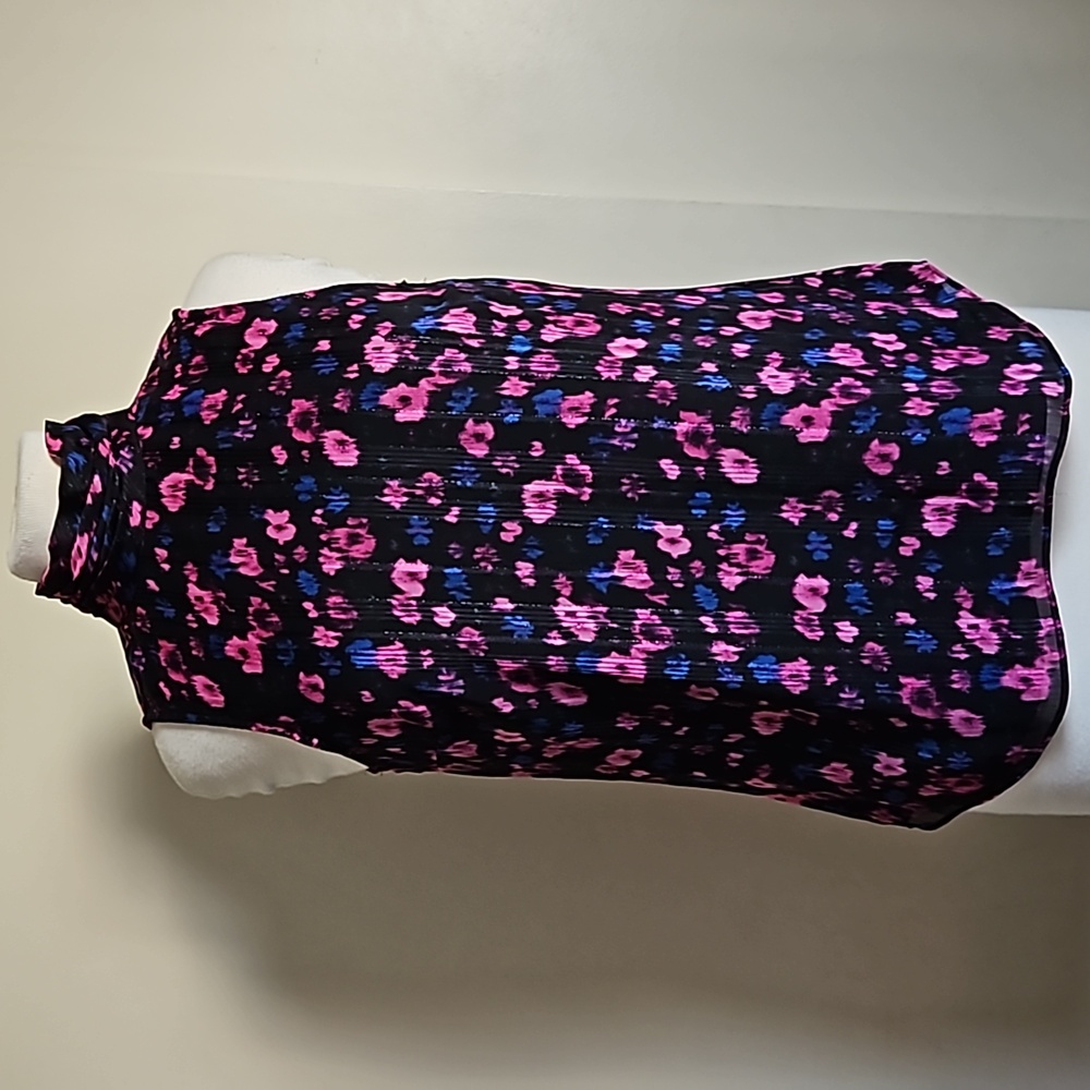 Vince Camuto Flowered Ruched Mock Neck Sleeveless Top Blouse Size Xsmall